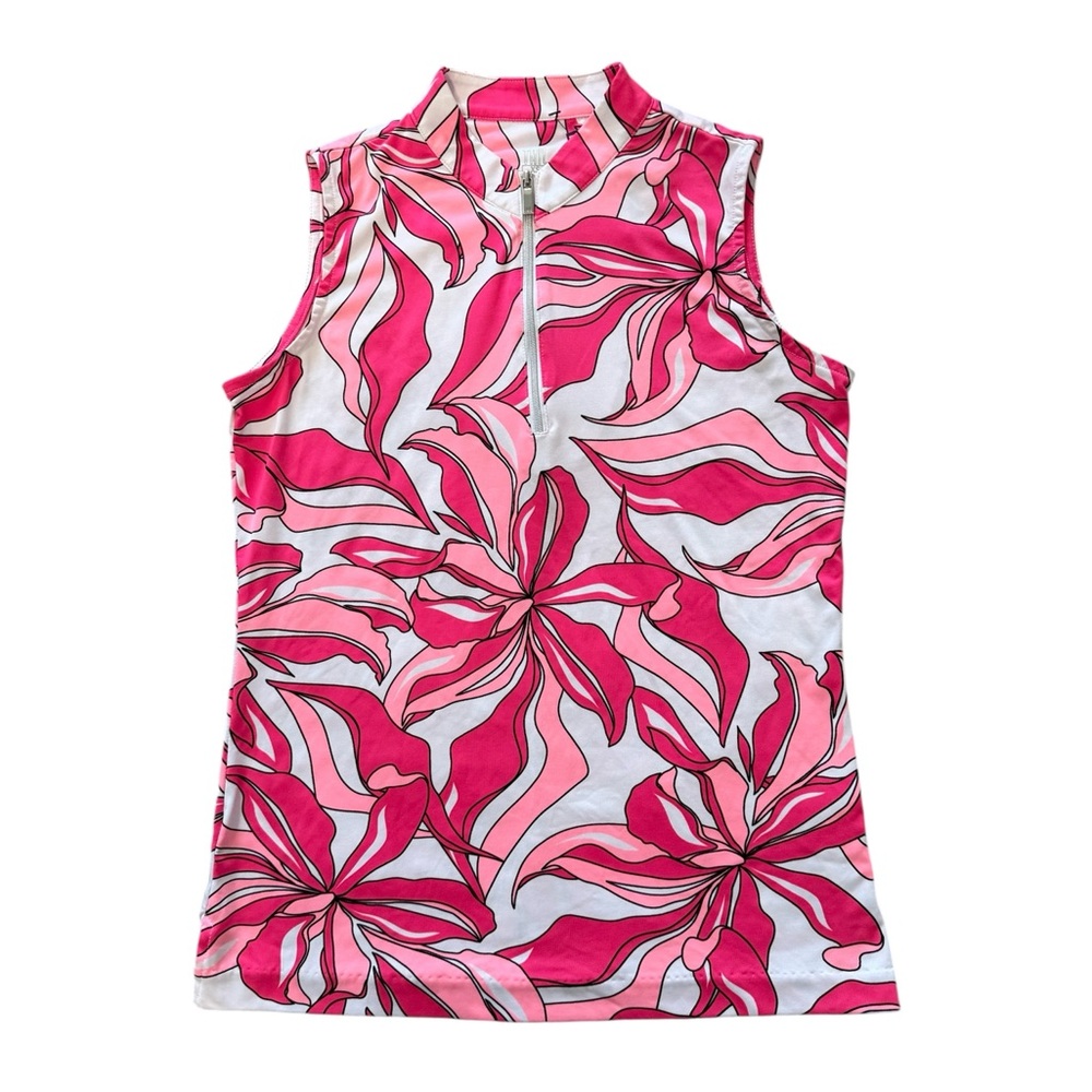 Tail White Label Pink Floral Sleeveless Golf Top Quarter Zip XS